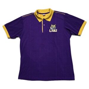 Vintage 1990s LSU Tigers Polo Shirt Embroidered Mens‎ Large Purple Gold